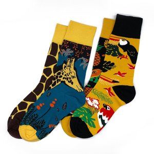 Two Pair Mismatched Animal Socks, Safari Socks, Funny Unisex Socks, Artsy Socks